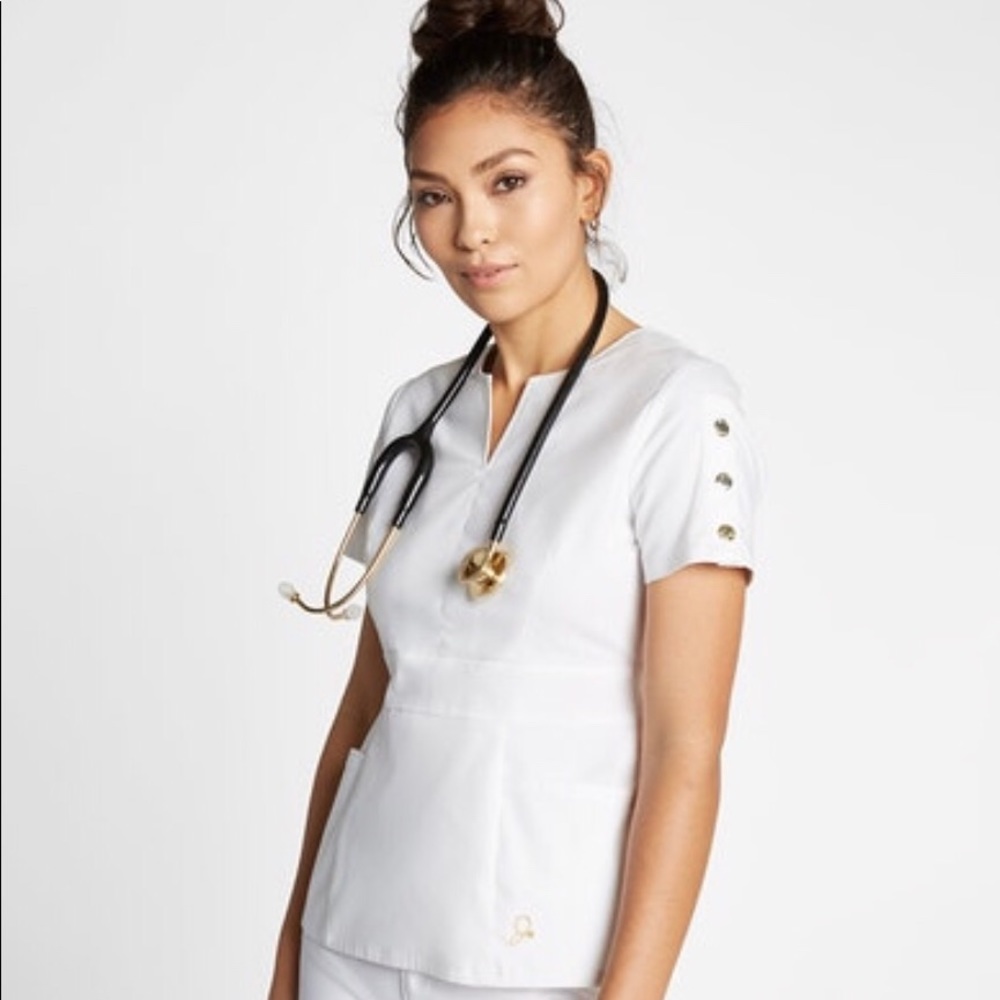 Jaanuu xs white scrub top xs bottom sleeve top